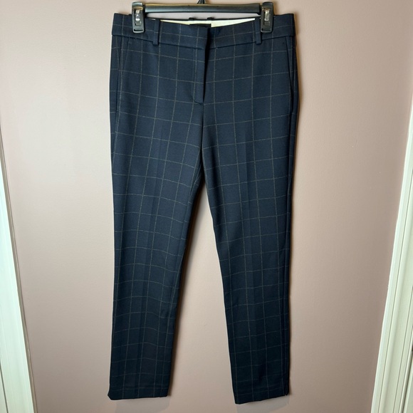 Theory Straight Trouser Windowpane Knit Pant Navy 2 - Picture 2 of 9